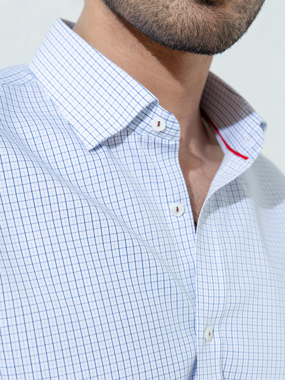 Blue Micro Gingham Shirt With Inside But Down Collar Brumano Pakistan