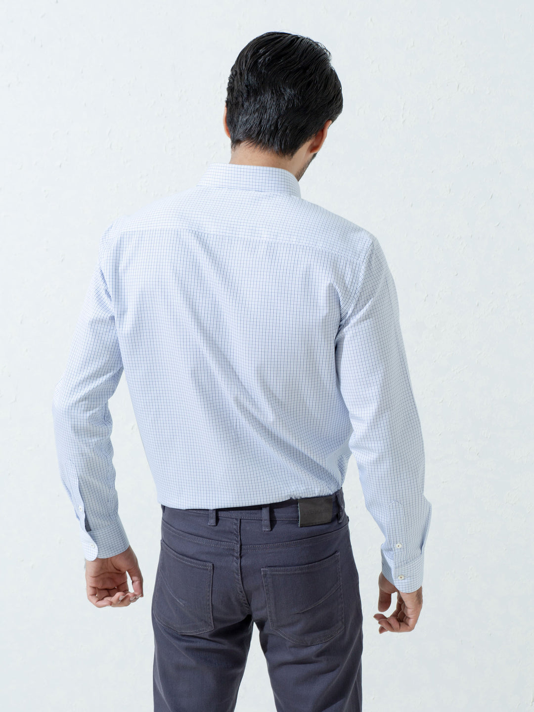Blue Micro Gingham Shirt With Inside But Down Collar Brumano Pakistan