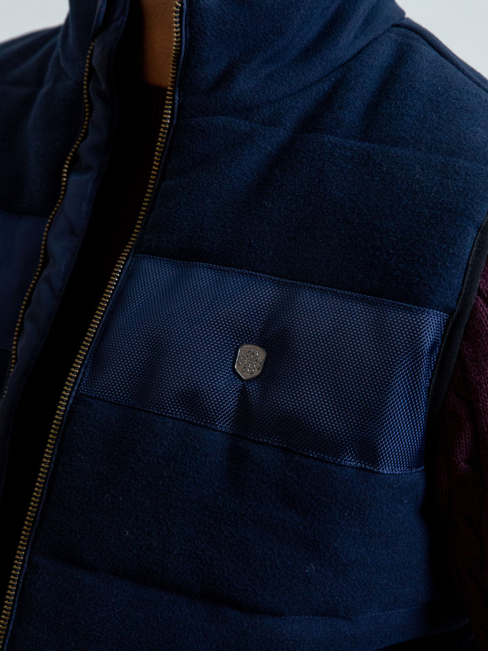 Blue Moleskin Sleeveless Jacket With Quilting - Limited Edition