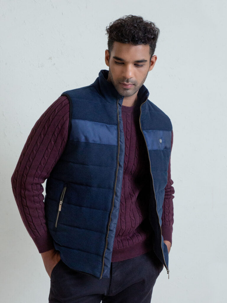 Blue Moleskin Sleeveless Jacket With Quilting - Limited Edition Brumano Pakistan