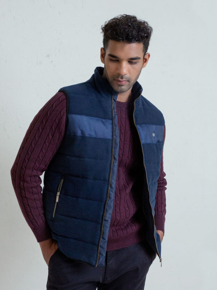 Blue Moleskin Sleeveless Jacket With Quilting - Limited Edition Brumano Pakistan