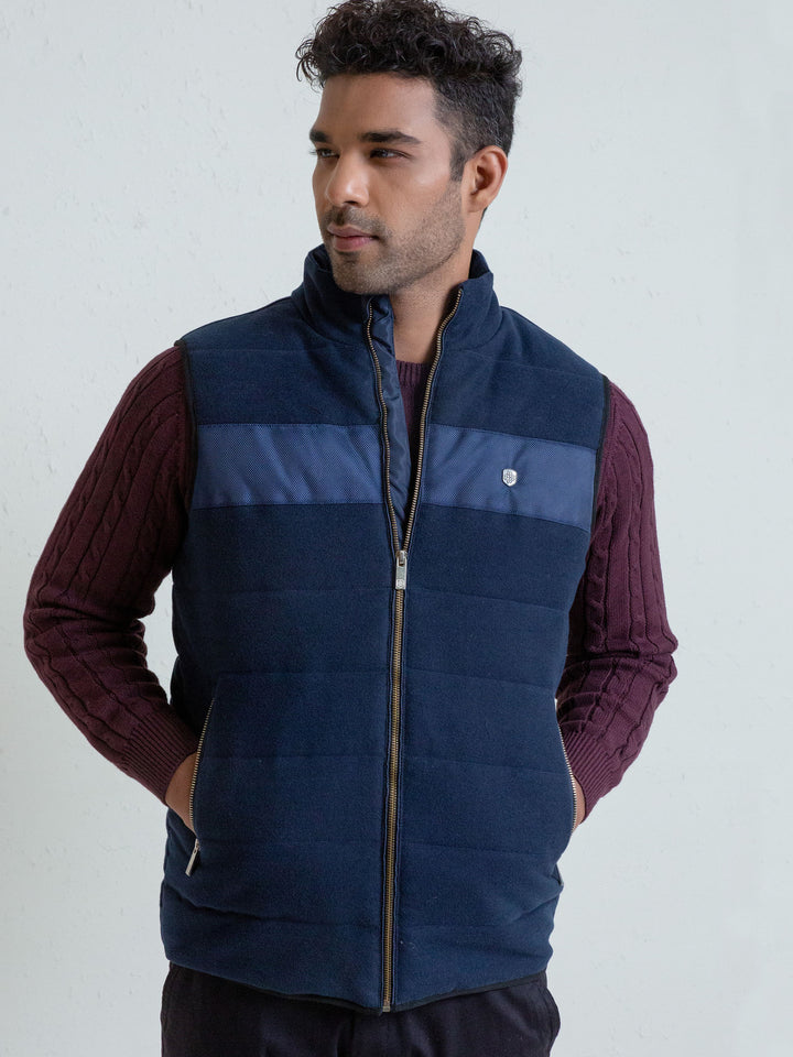 Blue Moleskin Sleeveless Jacket With Quilting - Limited Edition Brumano Pakistan