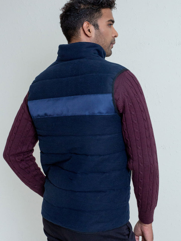 Blue Moleskin Sleeveless Jacket With Quilting - Limited Edition Brumano Pakistan