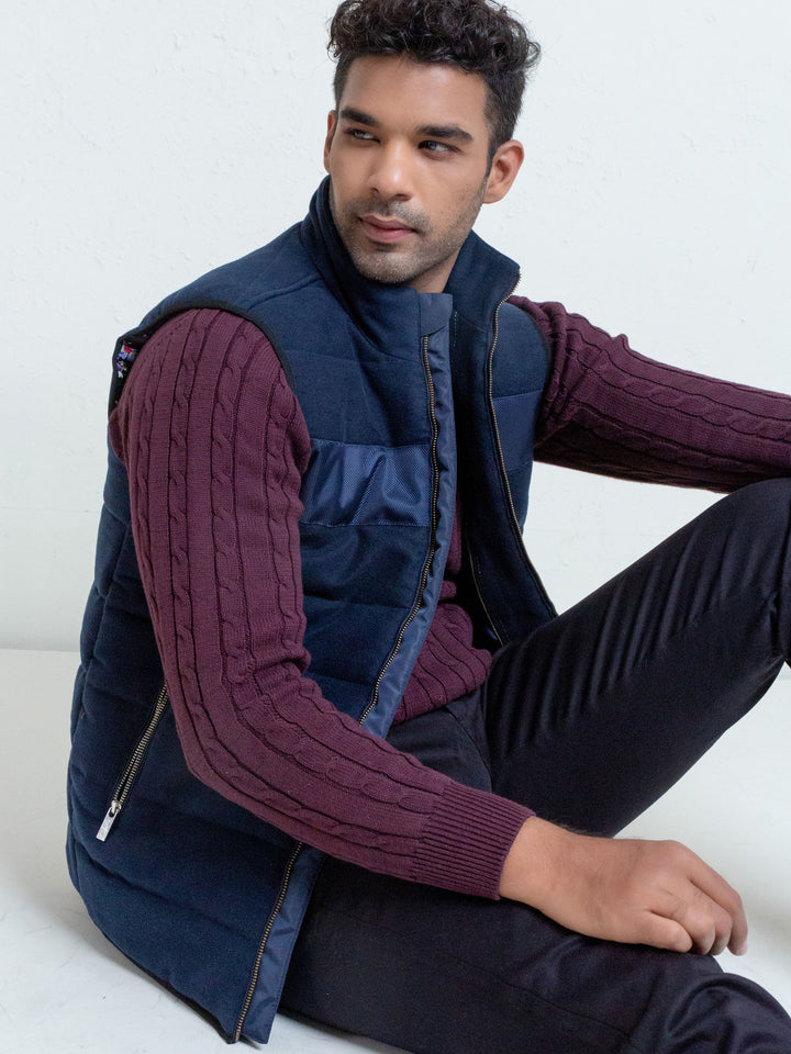 Blue Moleskin Sleeveless Jacket With Quilting - Limited Edition Brumano Pakistan