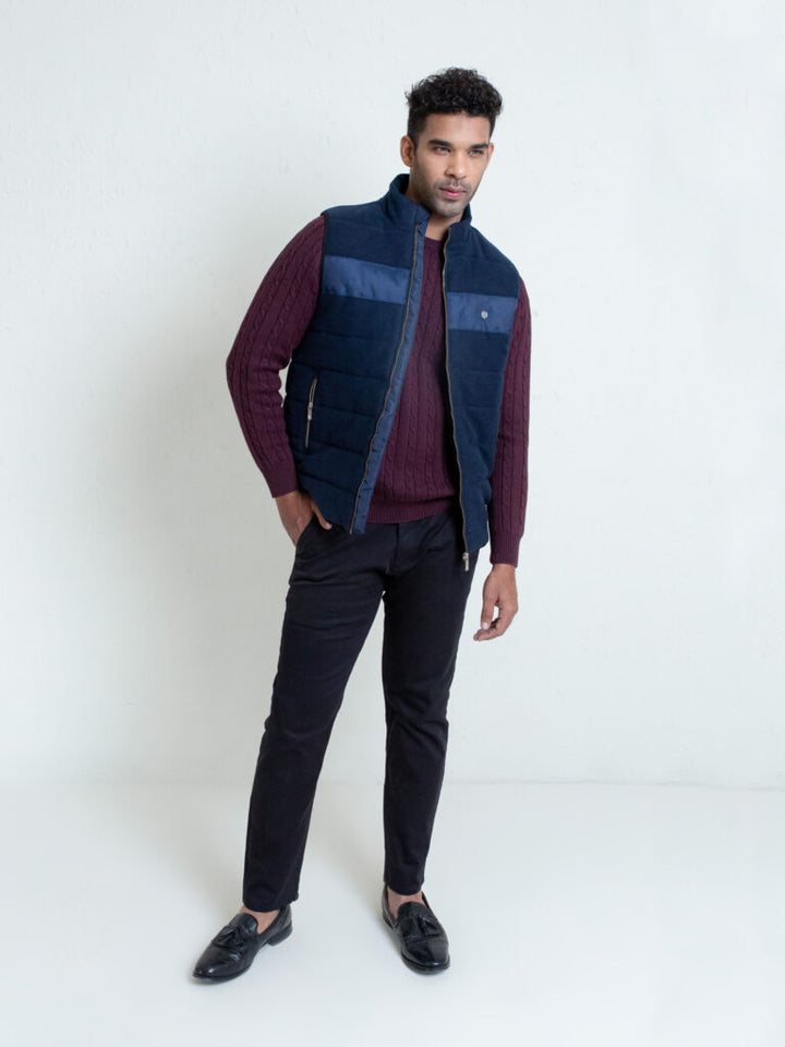 Blue Moleskin Sleeveless Jacket With Quilting - Limited Edition Brumano Pakistan