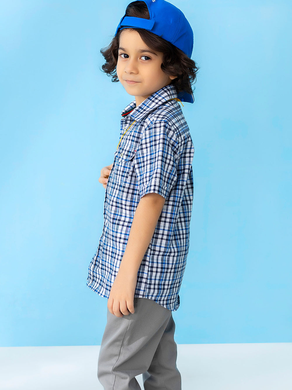 Blue Neppy Checkered Short Sleeve Casual Shirt