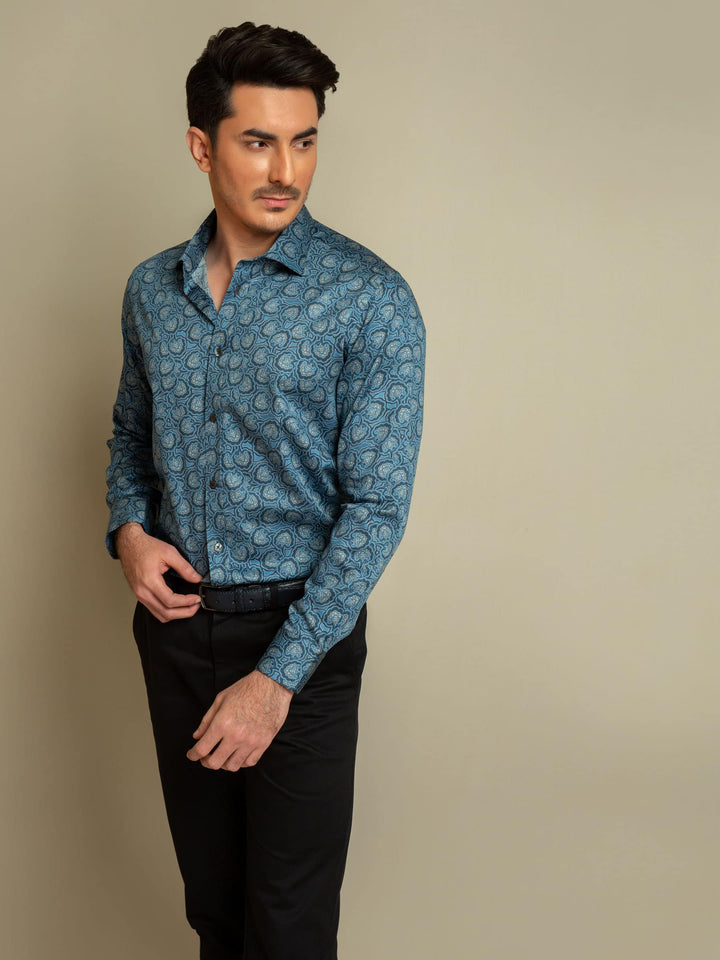 Blue Paisley Printed Shirt Brumano Pakistan