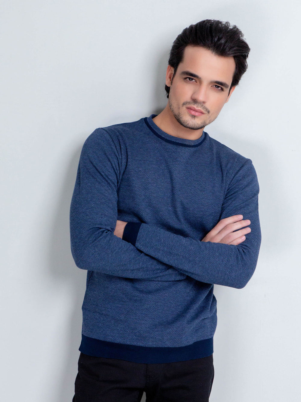 Blue Patterned Knitted Sweatshirt
