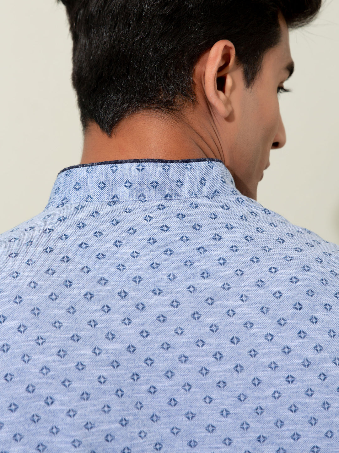 Blue Pique Printed Mao Collar Polo Shirt Brumano Pakistan