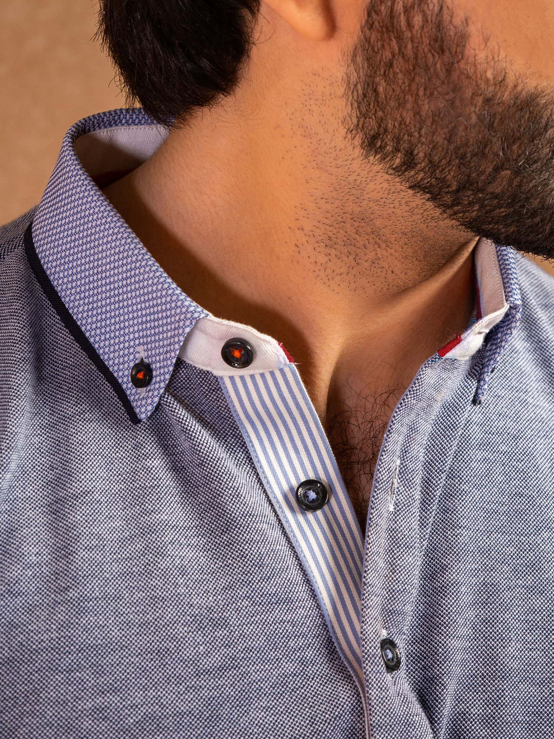Blue Polo Shirt With Printed Collar Detailing