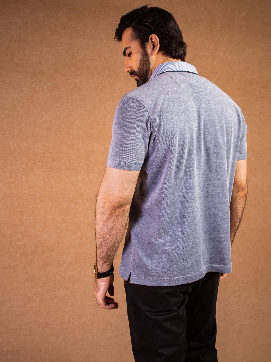 Blue Polo Shirt With Printed Collar Detailing