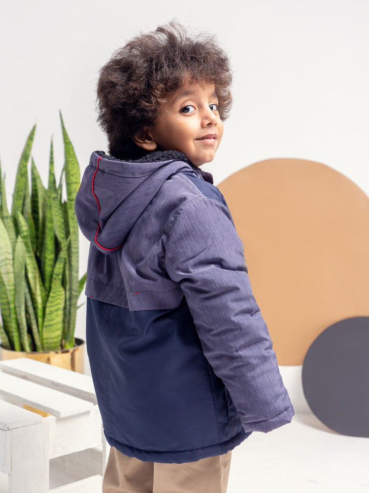 Blue Quilted Parka Jacket With Hoodie Brumano Pakistan