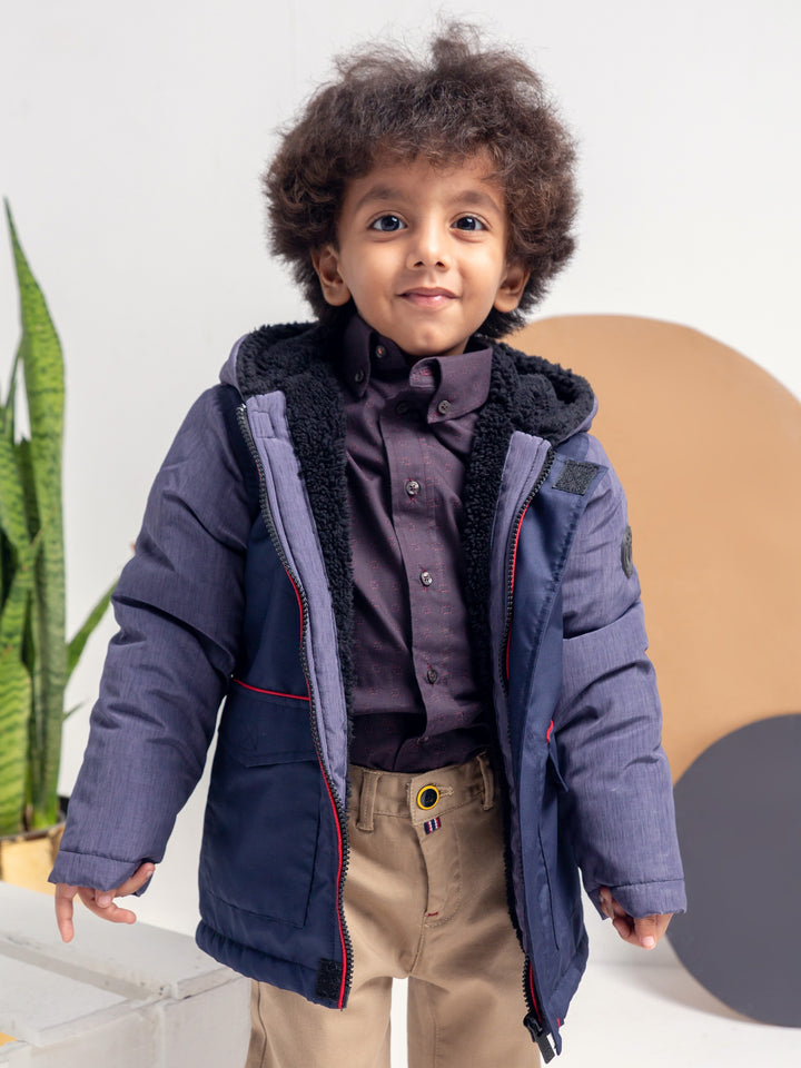 Blue Quilted Parka Jacket With Hoodie Brumano Pakistan