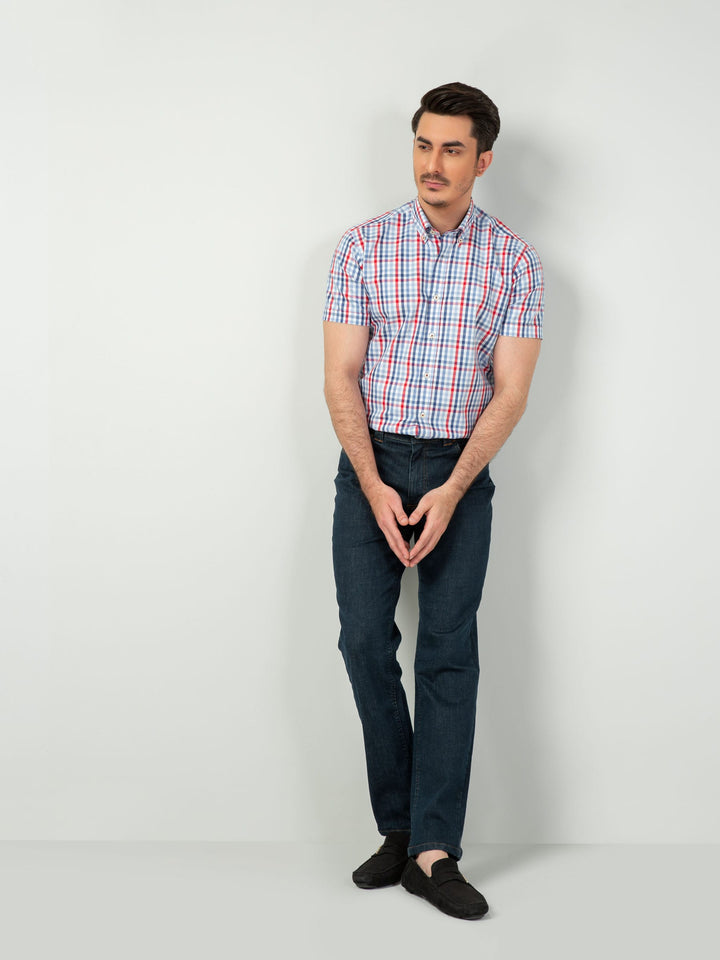 Blue & Red Gingham Half Sleeve Shirt Brumano Pakistan