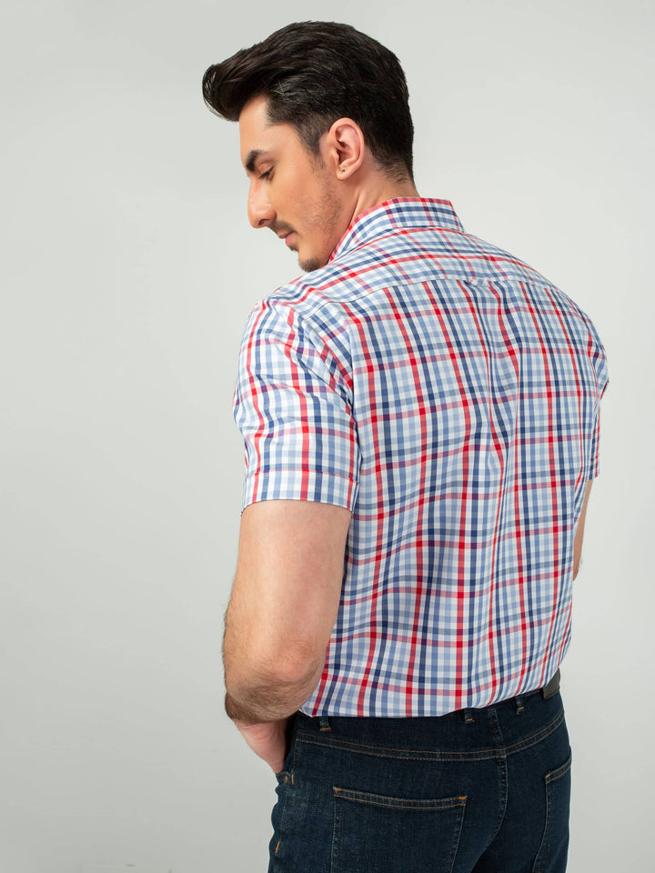 Blue & Red Gingham Half Sleeve Shirt Brumano Pakistan