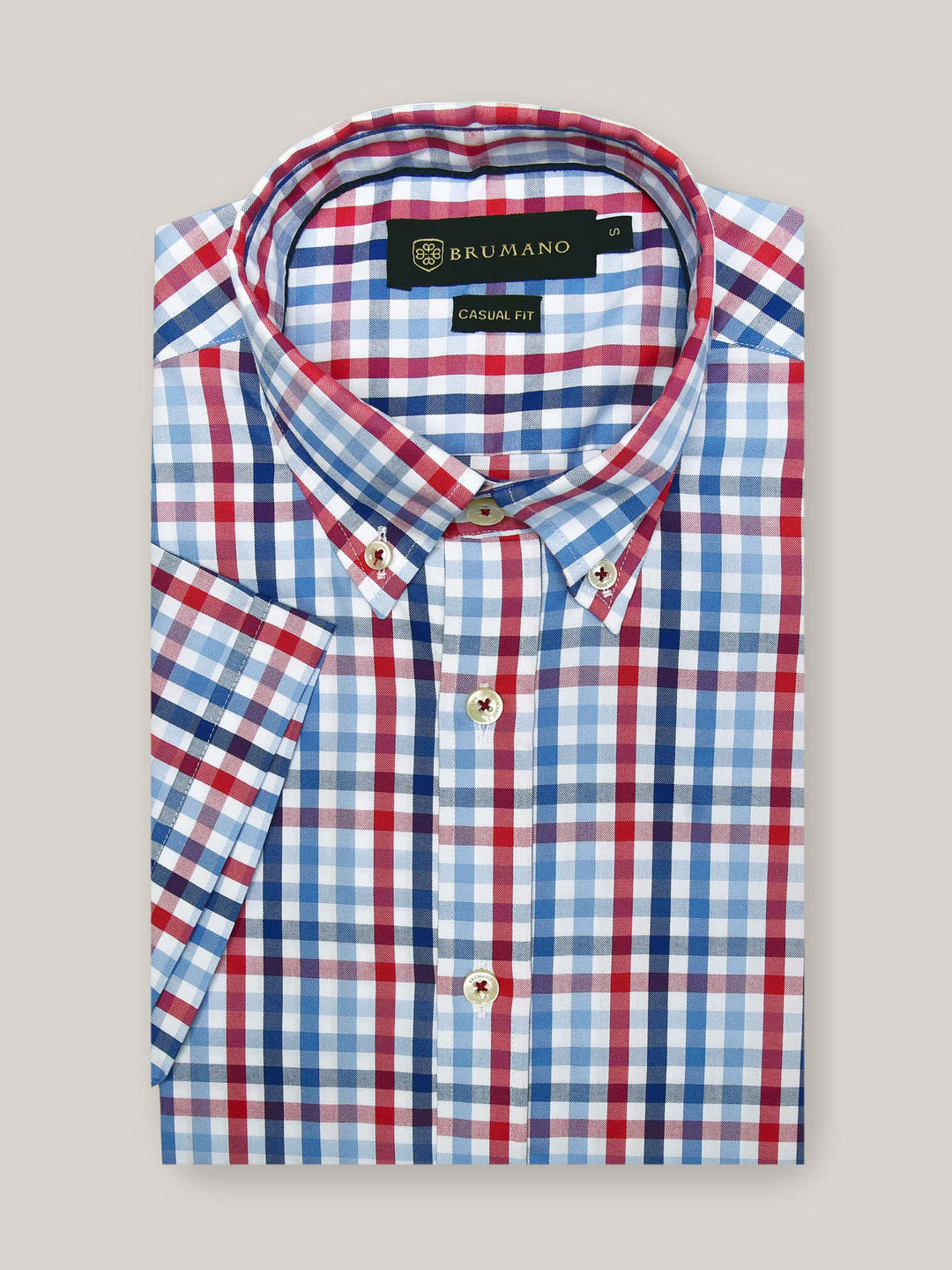 Blue & Red Gingham Half Sleeve Shirt Brumano Pakistan
