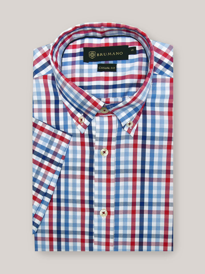 Blue & Red Gingham Half Sleeve Shirt Brumano Pakistan