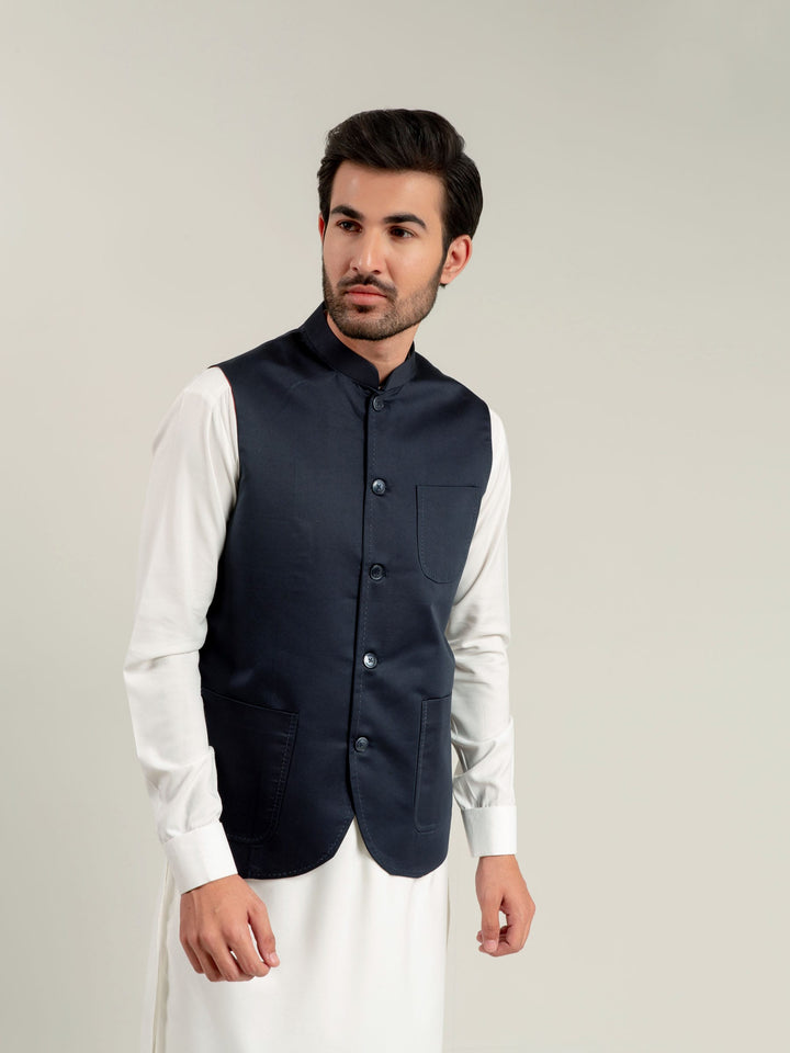 Blue Satin Waistcoat Brumano Pakistan