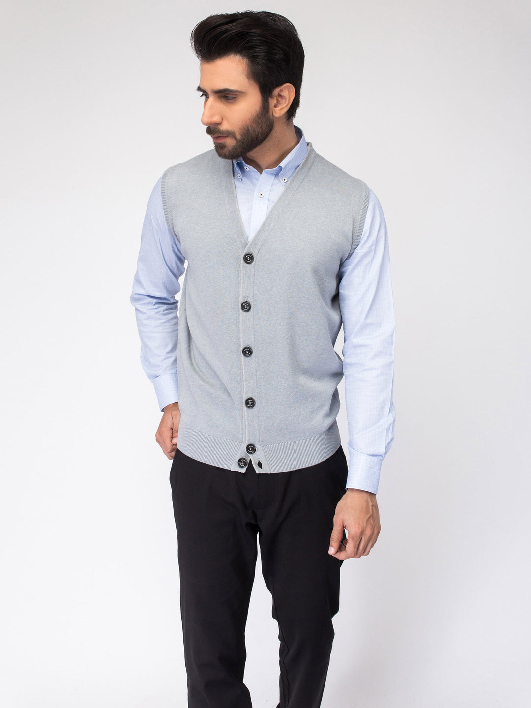Blue Sleeveless Cardigan With Detailing