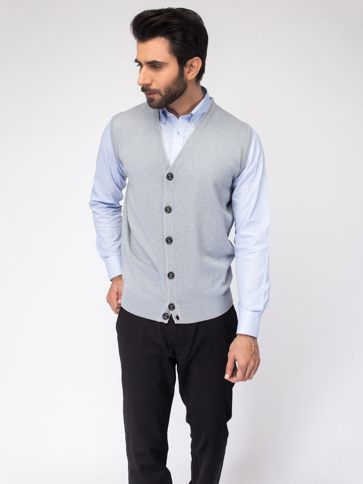 Blue Sleeveless Cardigan With Detailing
