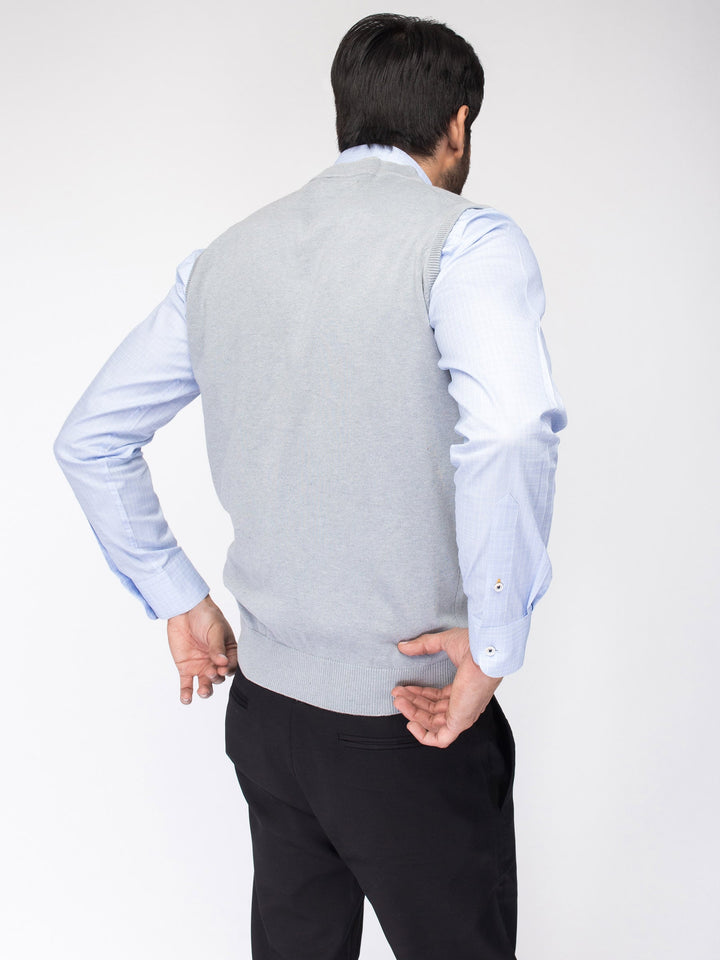 Blue Sleeveless Cardigan With Detailing