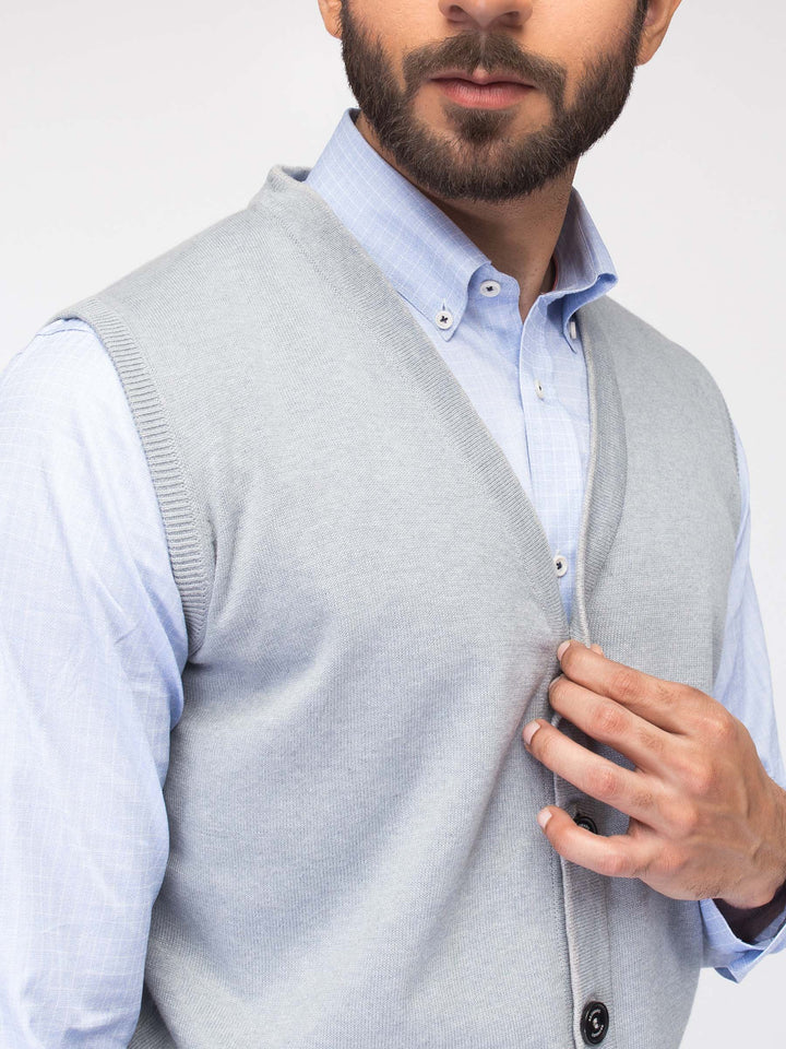 Blue Sleeveless Cardigan With Detailing