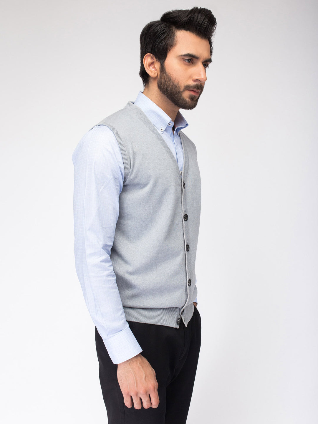 Blue Sleeveless Cardigan With Detailing