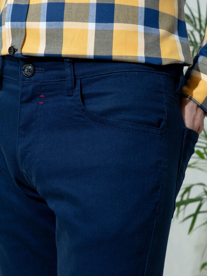 Blue Slub Five Pocket Slim Fit Trouser Brumano Pakistan