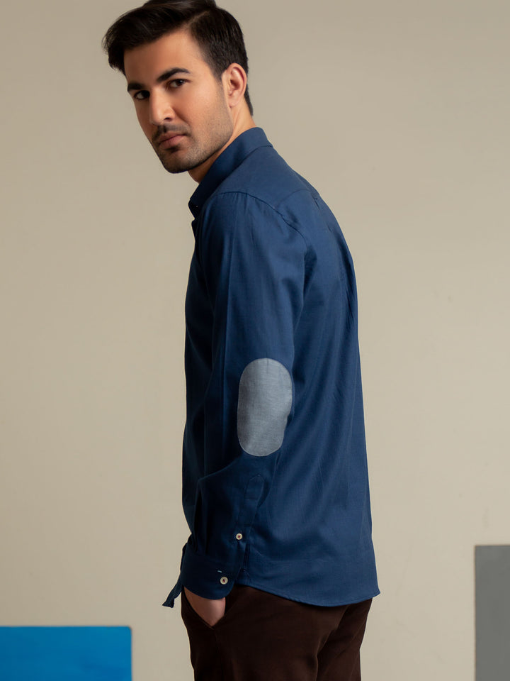 Blue Slub Shirt With Elbow Patch Brumano Pakistan