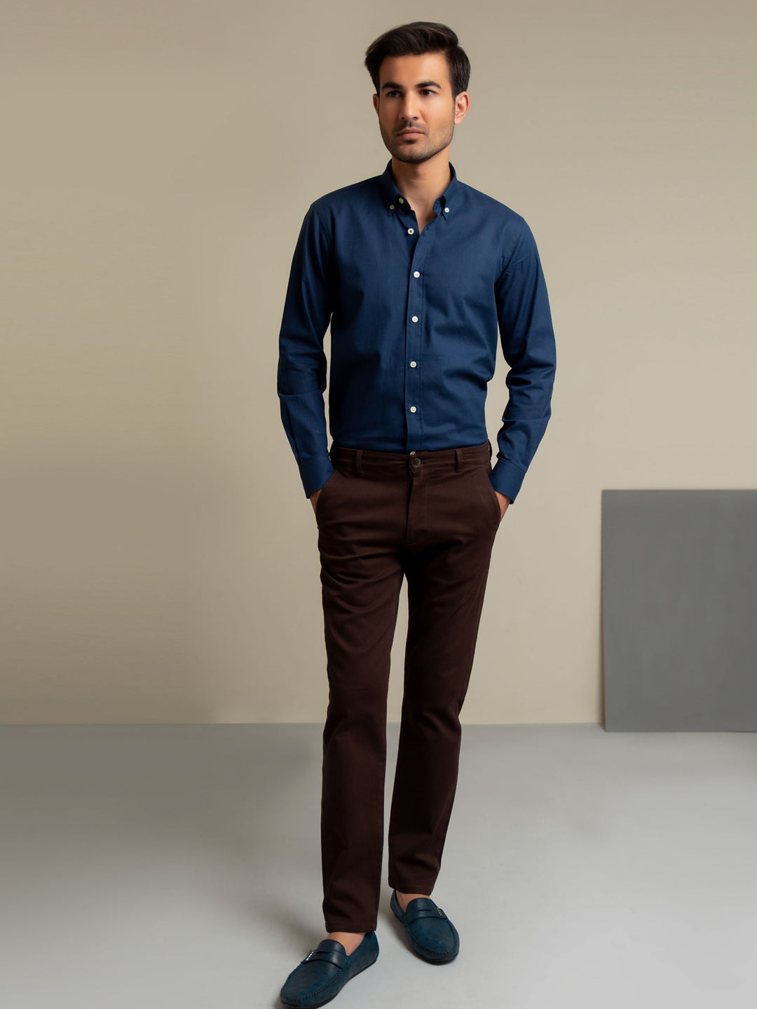 Blue Slub Shirt With Elbow Patch Brumano Pakistan