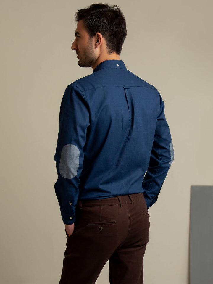 Blue Slub Shirt With Elbow Patch Brumano Pakistan