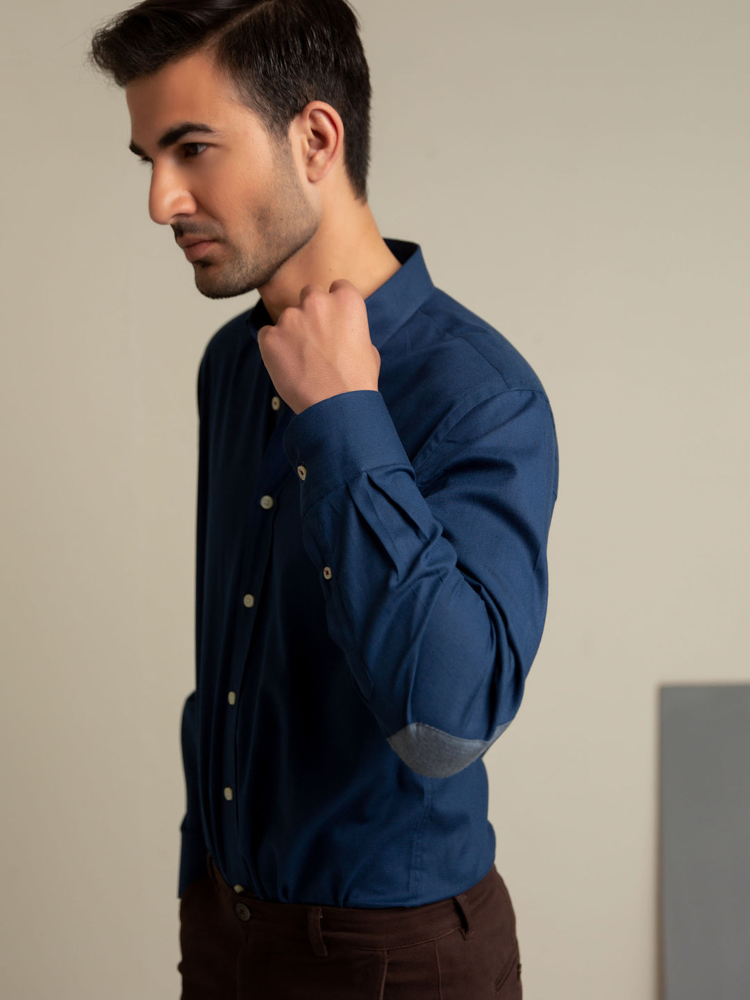 Blue Slub Shirt With Elbow Patch Brumano Pakistan