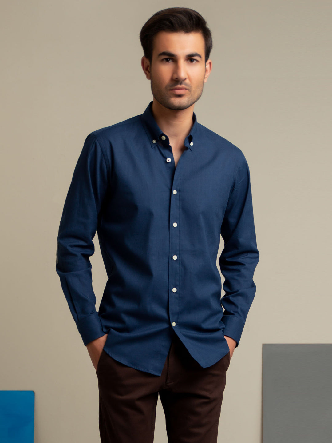 Blue Slub Shirt With Elbow Patch Brumano Pakistan