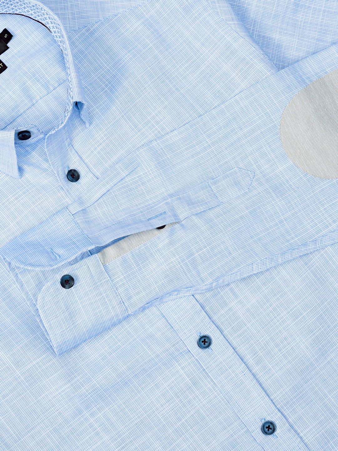 Blue Slub Structured Shirt With Beige Elbow Patch Brumano Pakistan