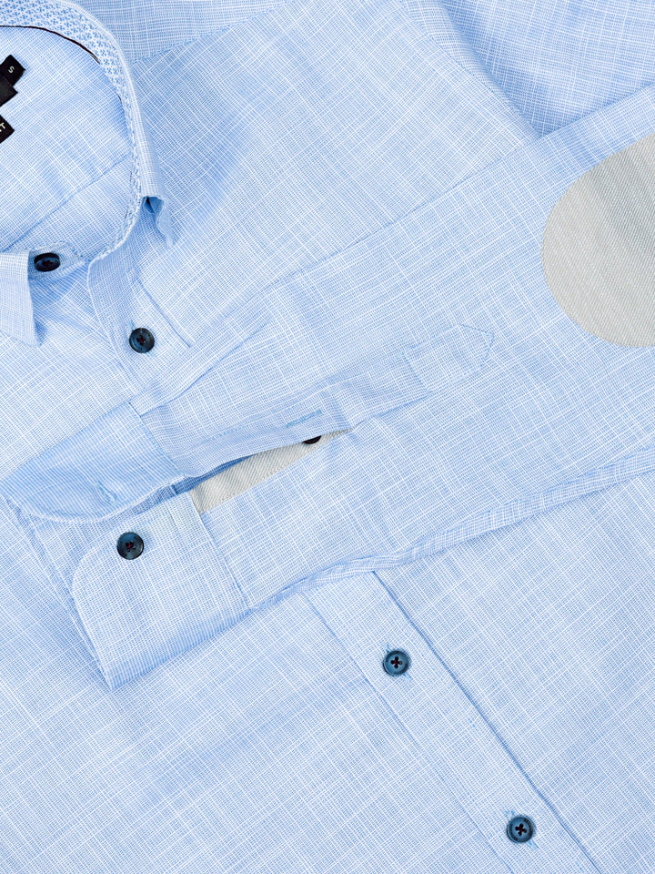 Blue Slub Structured Shirt With Beige Elbow Patch Brumano Pakistan