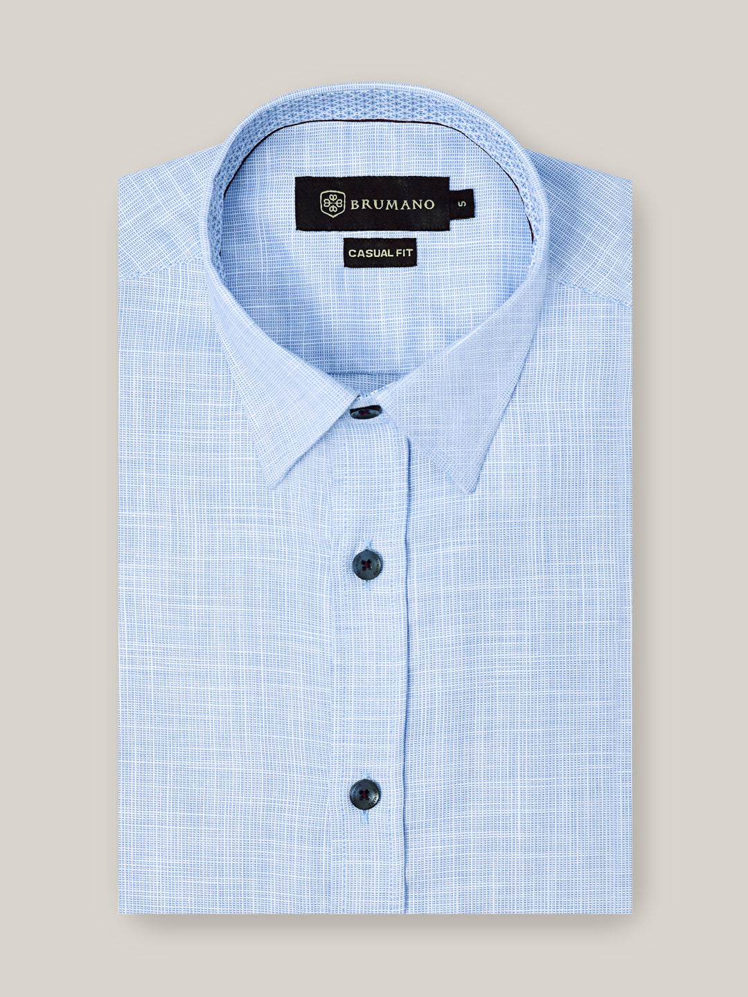 Blue Slub Structured Shirt With Beige Elbow Patch Brumano Pakistan