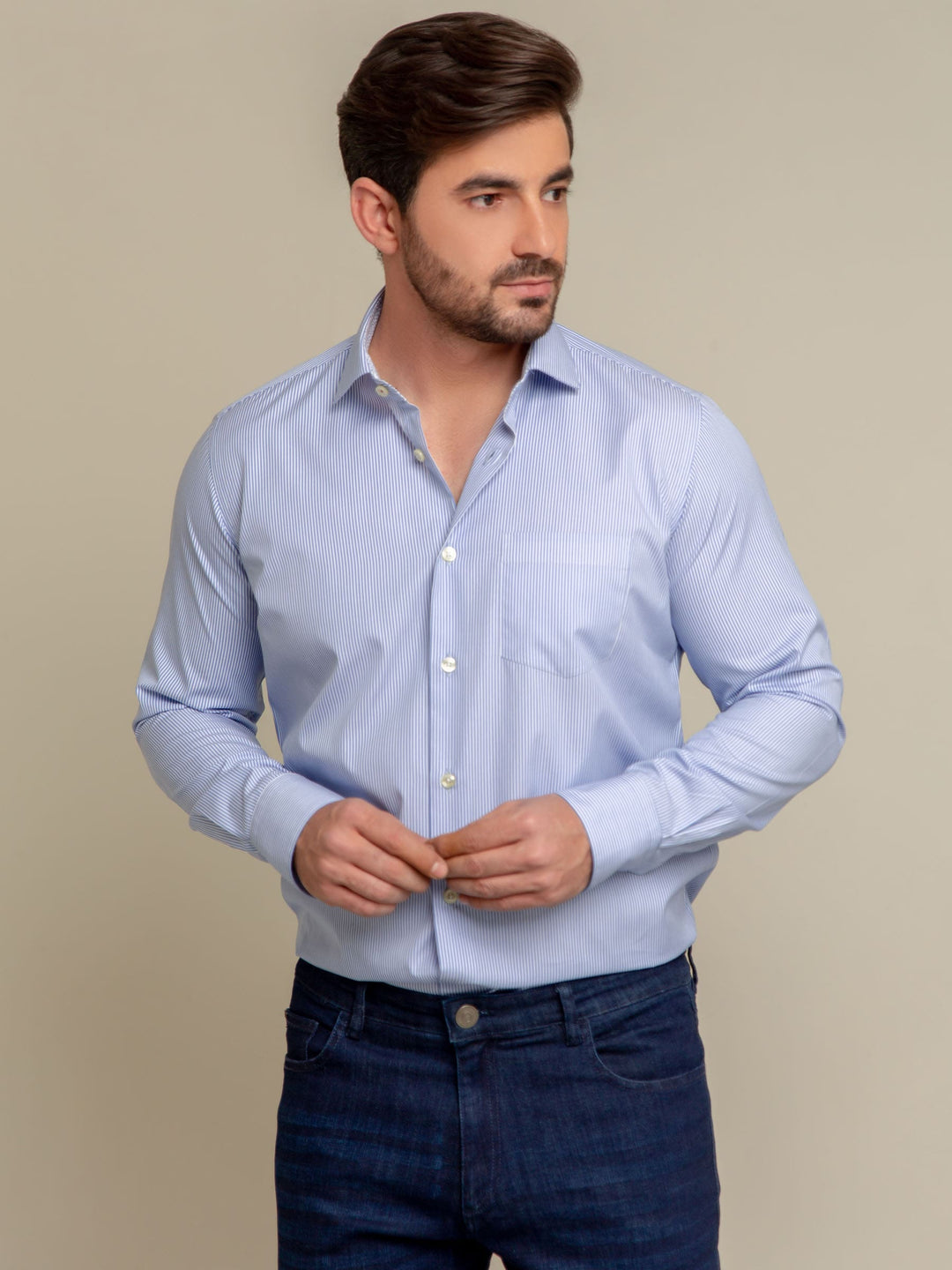 Blue Striped Formal Shirt With Classic Collar Brumano Pakistan