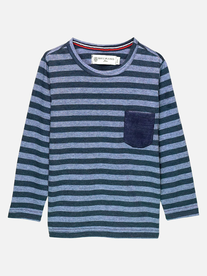 Blue Striped Full Sleeve T-Shirt With Contrasting Pocket Brumano Pakistan