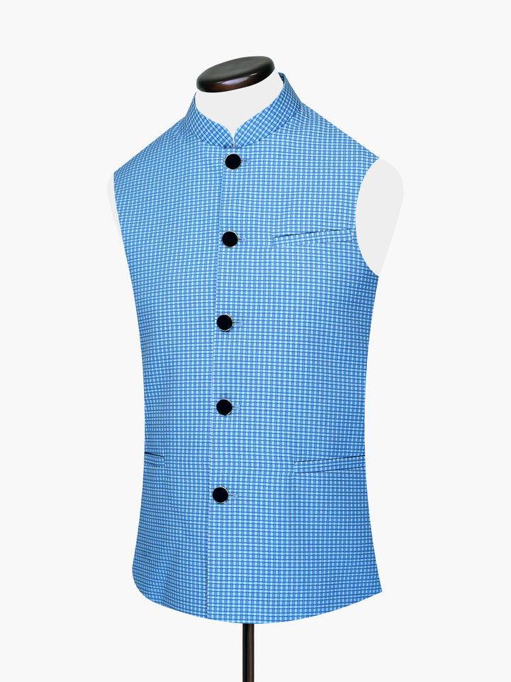 Blue Turquoise Patterned Waistcoat Brumano Pakistan