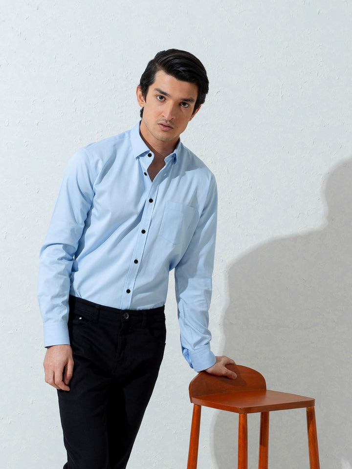 Blue Twill Shirt With Structured Elbow Patch