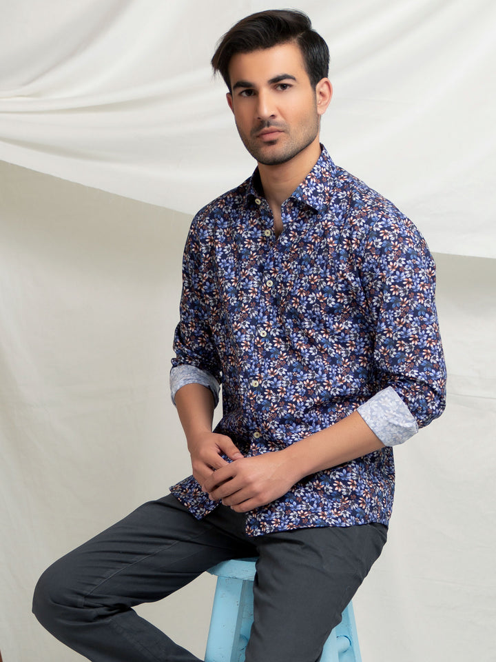Blue Vibrant Floral Printed Shirt Brumano Pakistan