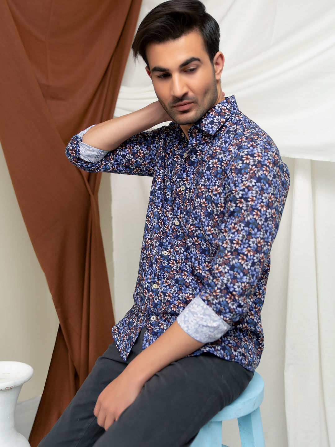 Blue Vibrant Floral Printed Shirt Brumano Pakistan