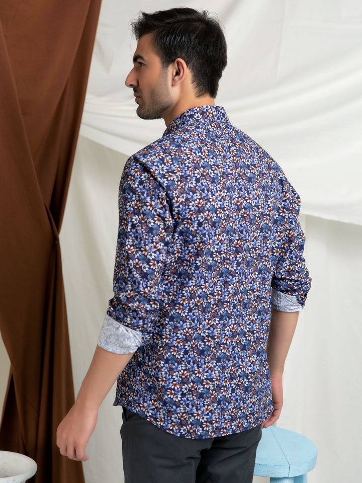 Blue Vibrant Floral Printed Shirt Brumano Pakistan