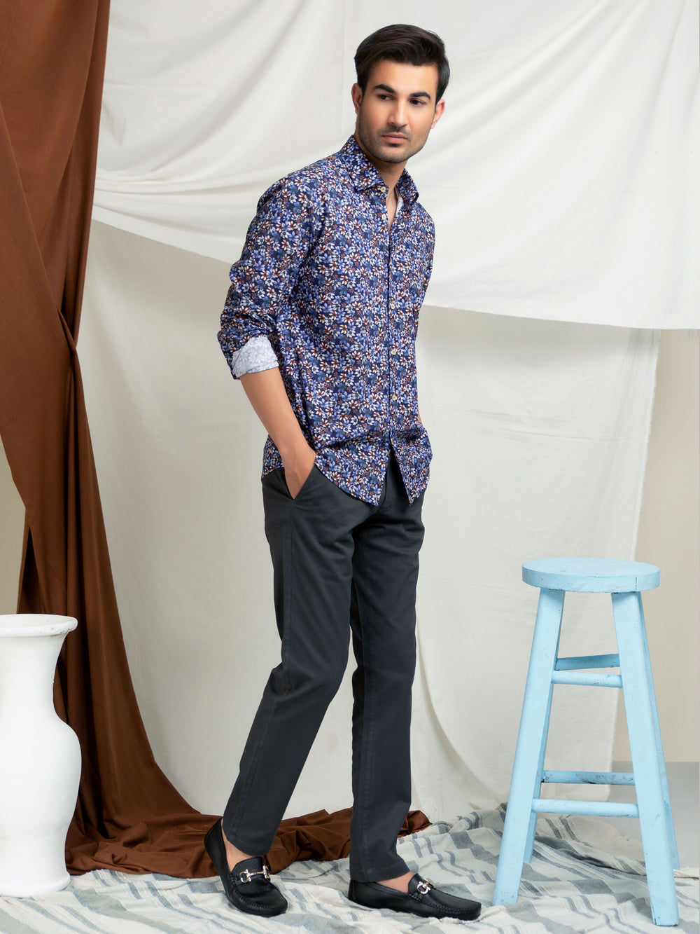 Blue Vibrant Floral Printed Shirt
