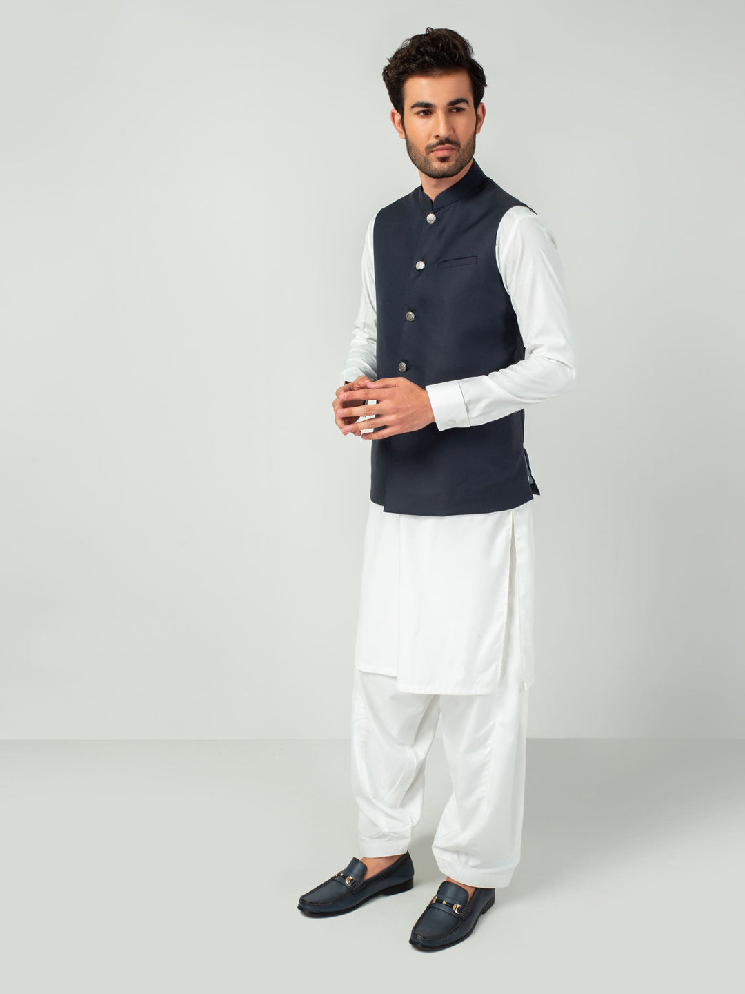 Blue Waistcoat With Silver Buttons Brumano Pakistan