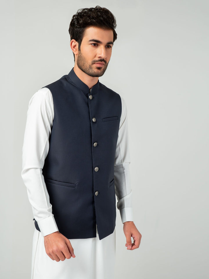 Blue Waistcoat With Silver Buttons Brumano Pakistan