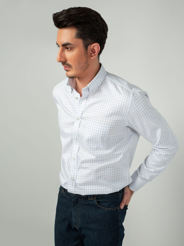 Blue & White Button Down Formal Shirt Brumano Pakistan