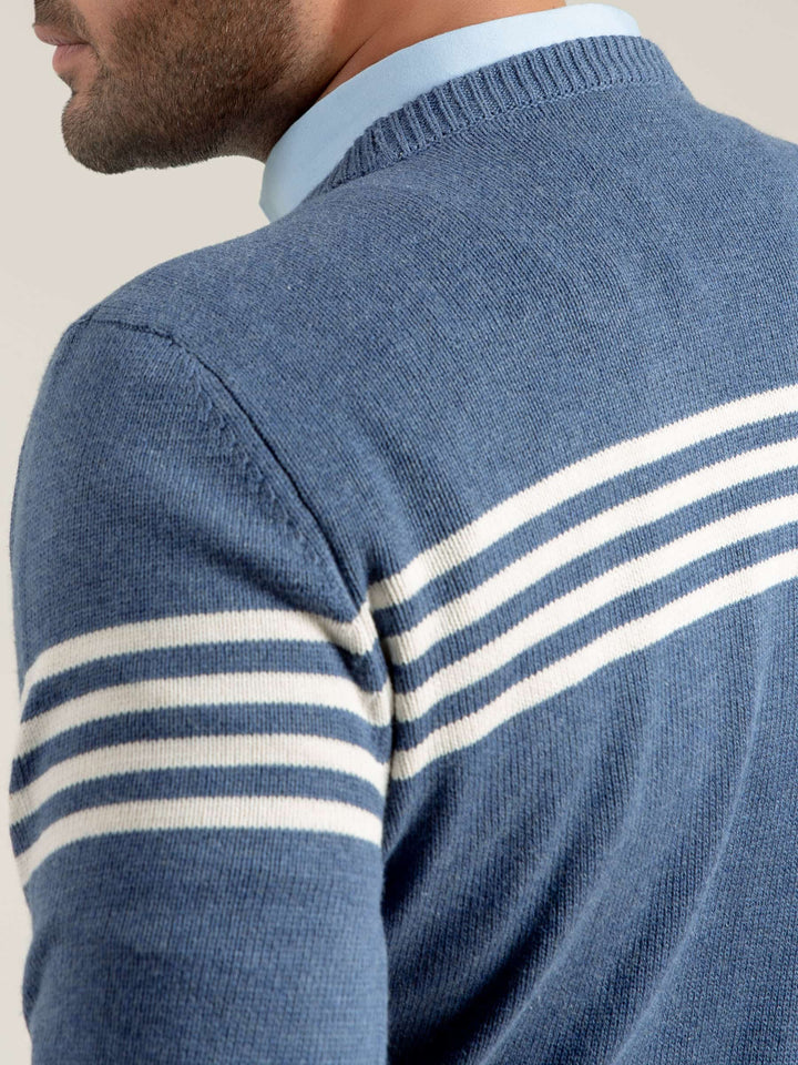 Blue & White Striped Crew Neck Jumper Brumano Pakistan