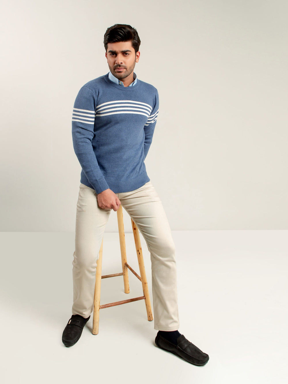 Blue & White Striped Crew Neck Jumper