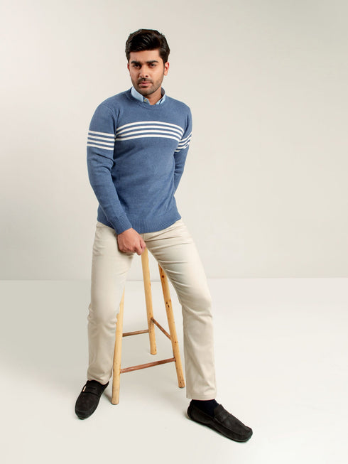 Blue & White Striped Crew Neck Jumper Brumano Pakistan